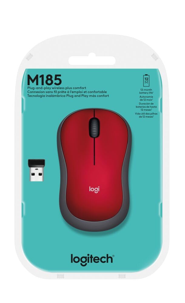 Logitech M185 Wireless Mouse, 2.4GHz with USB Mini Receiver, 12-Month Battery Life, 1000 DPI Optical Tracking, Ambidextrous PC/Mac/Laptop - Swift Gray