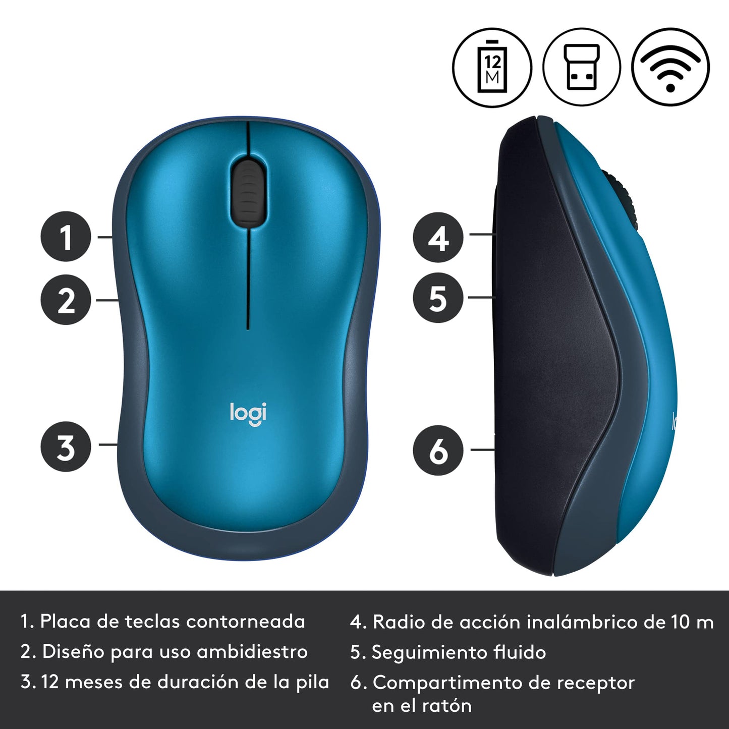 Logitech M185 Wireless Mouse, 2.4GHz with USB Mini Receiver, 12-Month Battery Life, 1000 DPI Optical Tracking, Ambidextrous PC/Mac/Laptop - Swift Gray