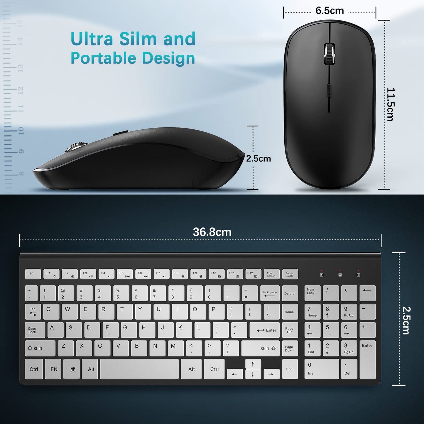 Wireless Keyboard and Mouse,J JOYACCESS 2.4G Ergonomic and Slim Wireless Computer Keyboard Mouse Designed for Windows, PC, Laptop,Tablet - Black Grey