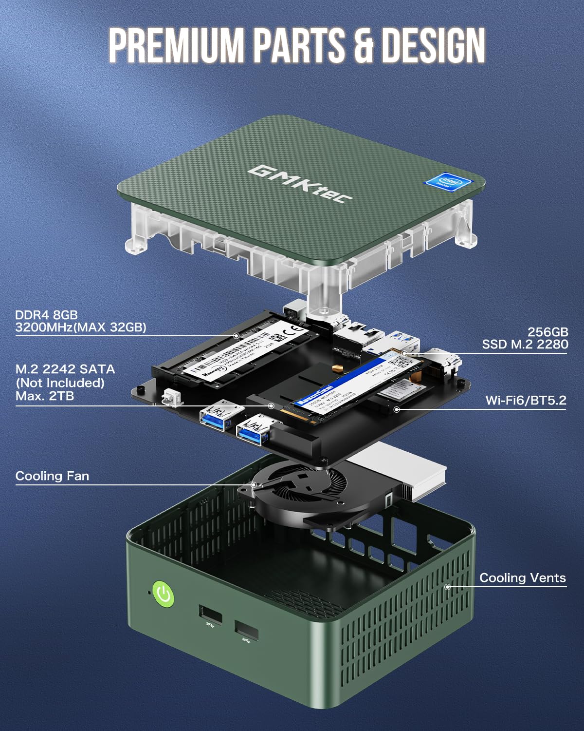 GMKtec Mini PC N100, Preinstalled Windows 11 Pro, G3 Intel Alder Lake N100 (3.4GHz), 8GB DDR4 RAM 256GB PCIe M.2 SSD, Desktop Computer 4K Dual HDMI/USB3.2/WiFi 6/BT5.2/2.5G RJ45 for Office, Business