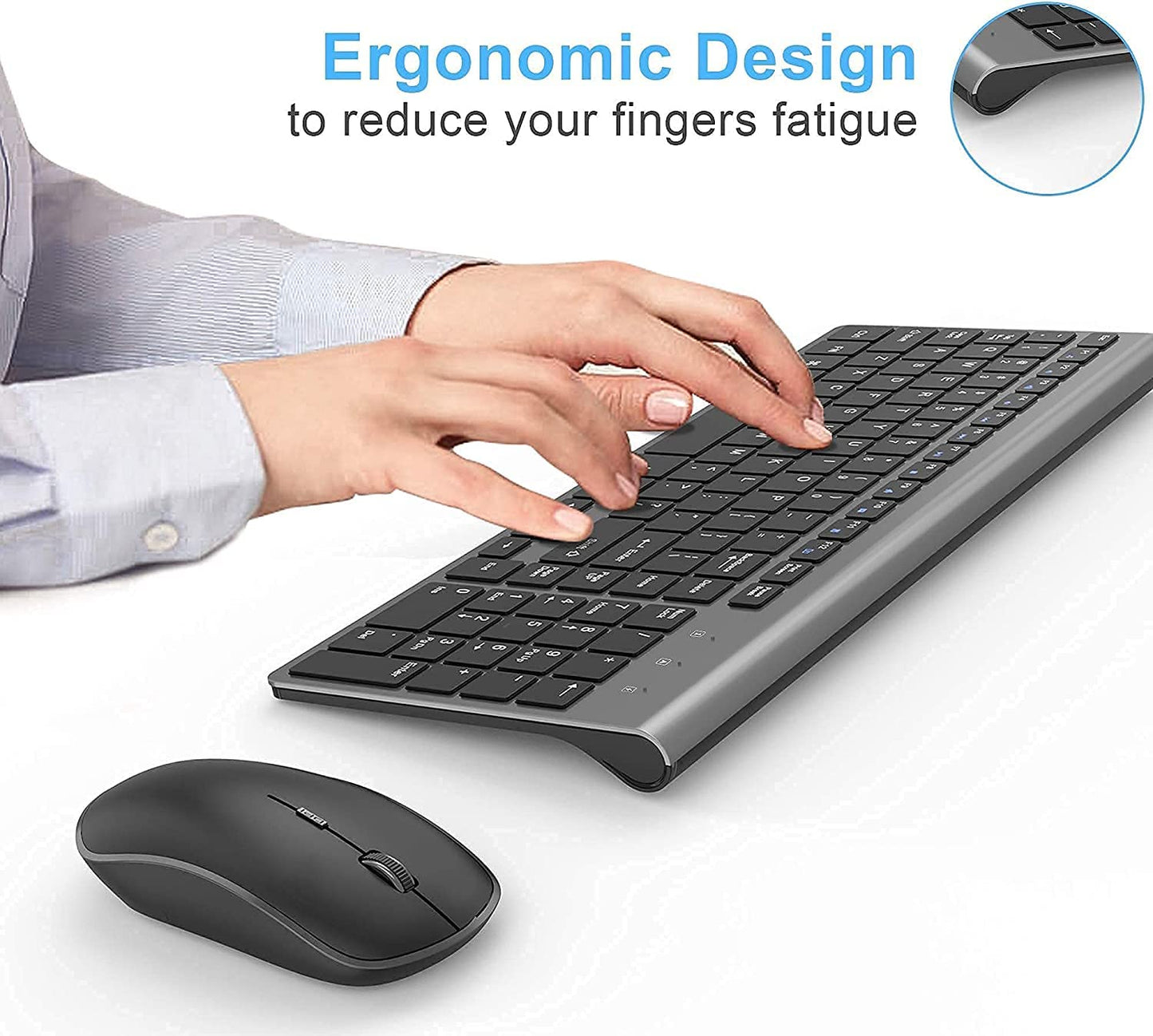 Wireless Keyboard and Mouse,J JOYACCESS 2.4G Ergonomic and Slim Wireless Computer Keyboard Mouse Designed for Windows, PC, Laptop,Tablet - Black Grey