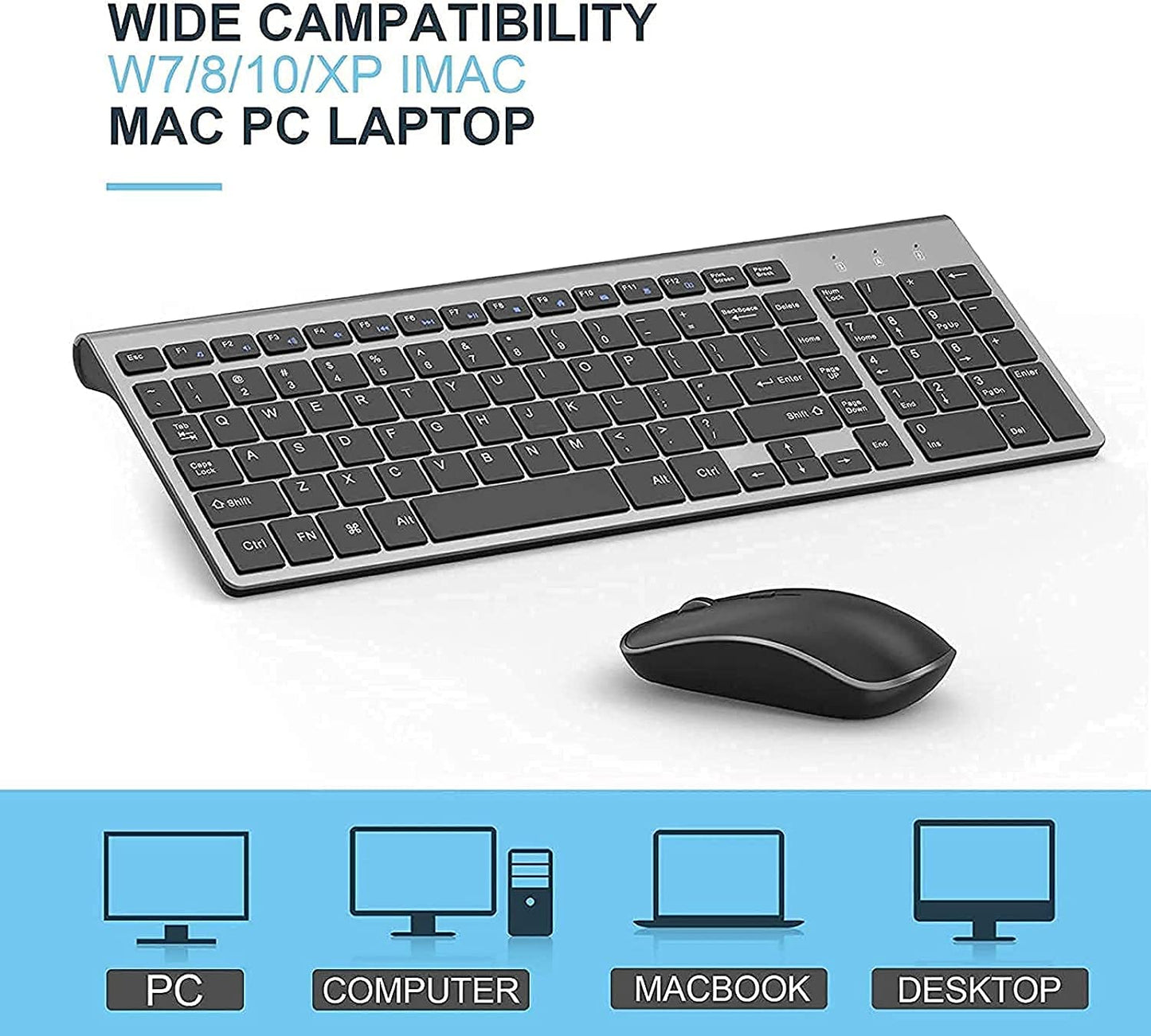 Wireless Keyboard and Mouse,J JOYACCESS 2.4G Ergonomic and Slim Wireless Computer Keyboard Mouse Designed for Windows, PC, Laptop,Tablet - Black Grey